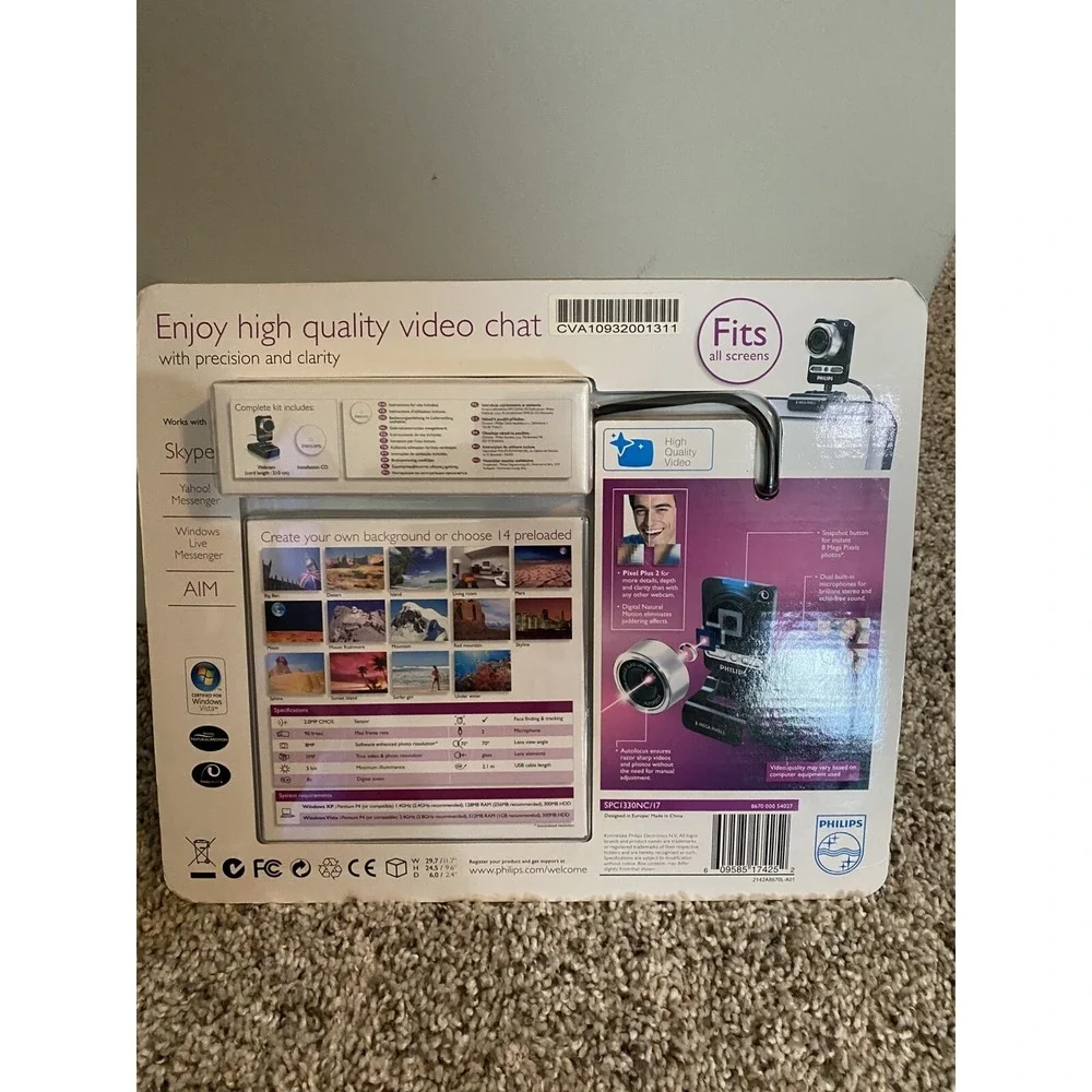 Philips SPC1330NC‎ Webcam True 2.0MP Video 8.0MP Photo Autofocus Wide Angle Lens
